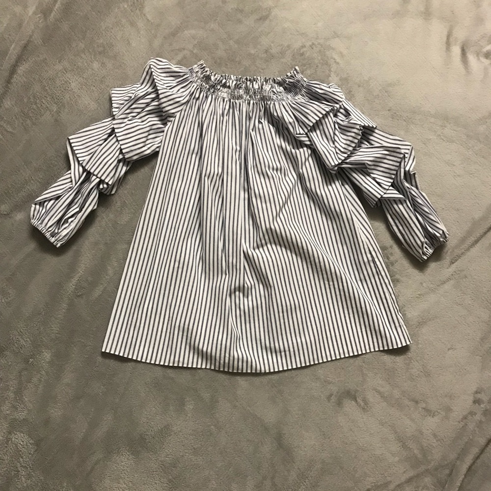 Smocked Off-The-Shoulder Striped Blouse